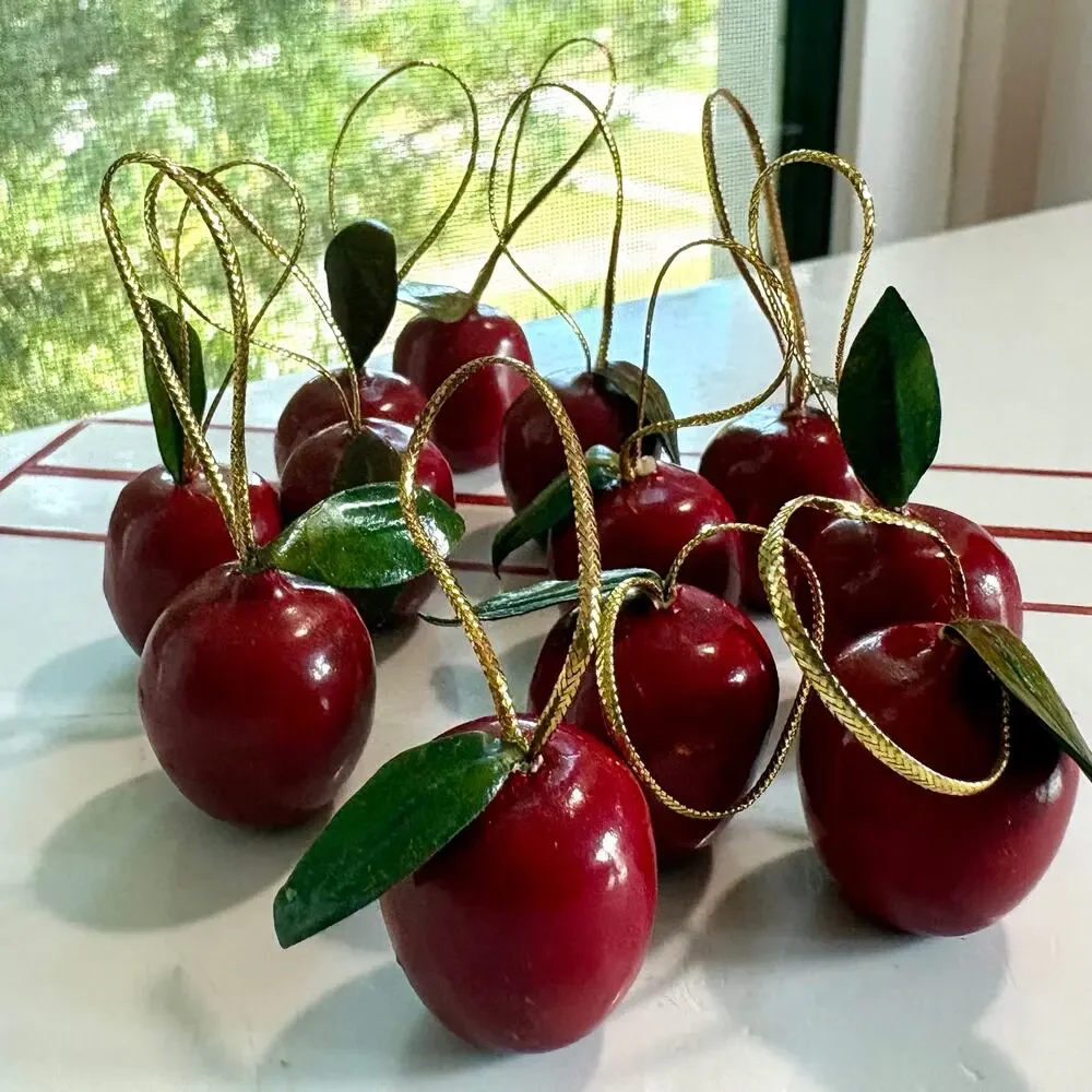 Set of 12 Wooden Apple Mini Christmas Ornaments Red Holiday Decor